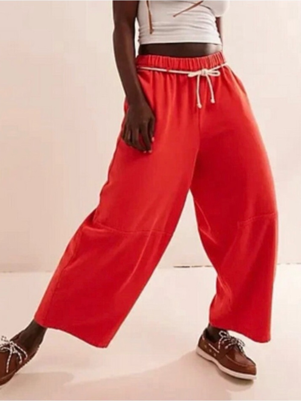 Free People Wide-Leg Drawstring Pants in Red